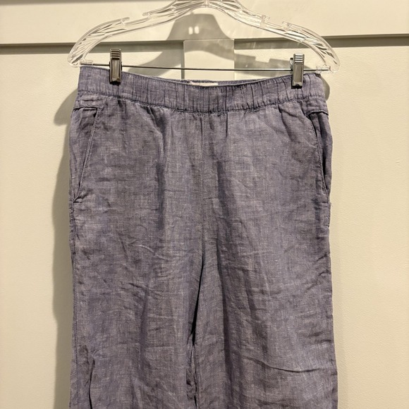 Cynthia Rowley 100% Linen Pants Medium Blue Chambray Ankle Wide Leg Lightweight - Picture 5 of 16